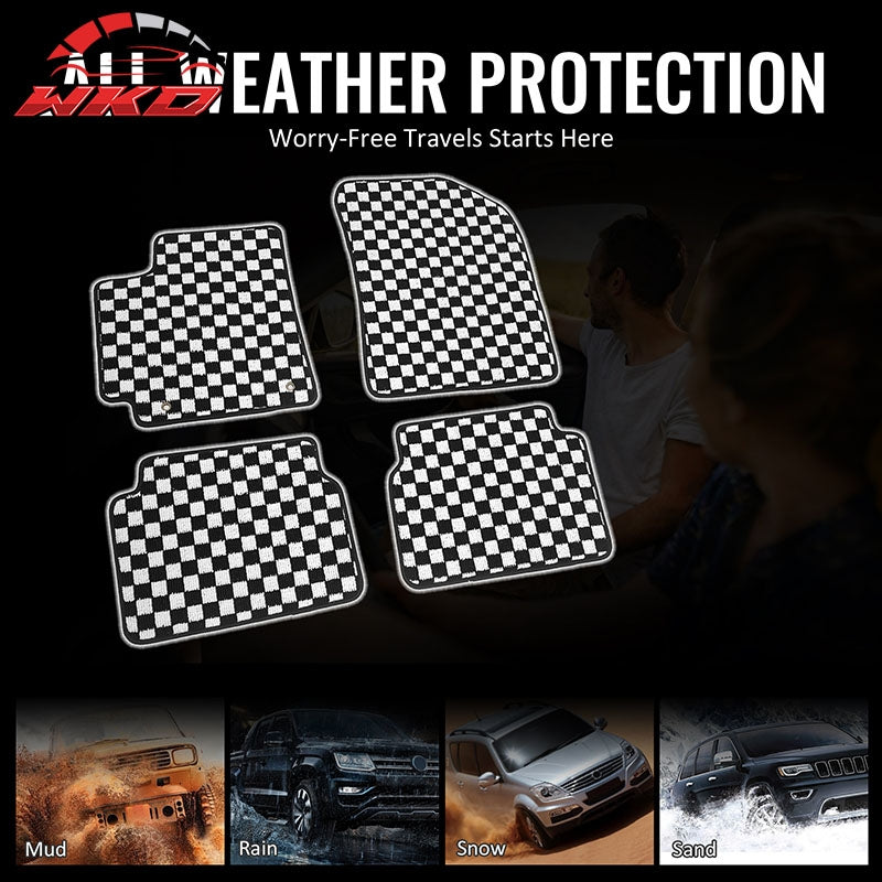Fits 09-13 Toyota Corolla Auto Floor Mats Checkered Carpets Black White Plaid