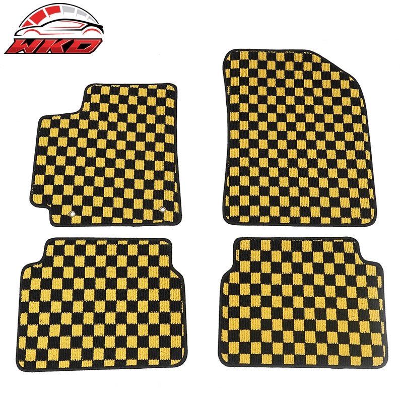 Wholesale 09-13 Toyota Corolla Auto Floor Mats Checkered Carpets Black Yellow Plaid