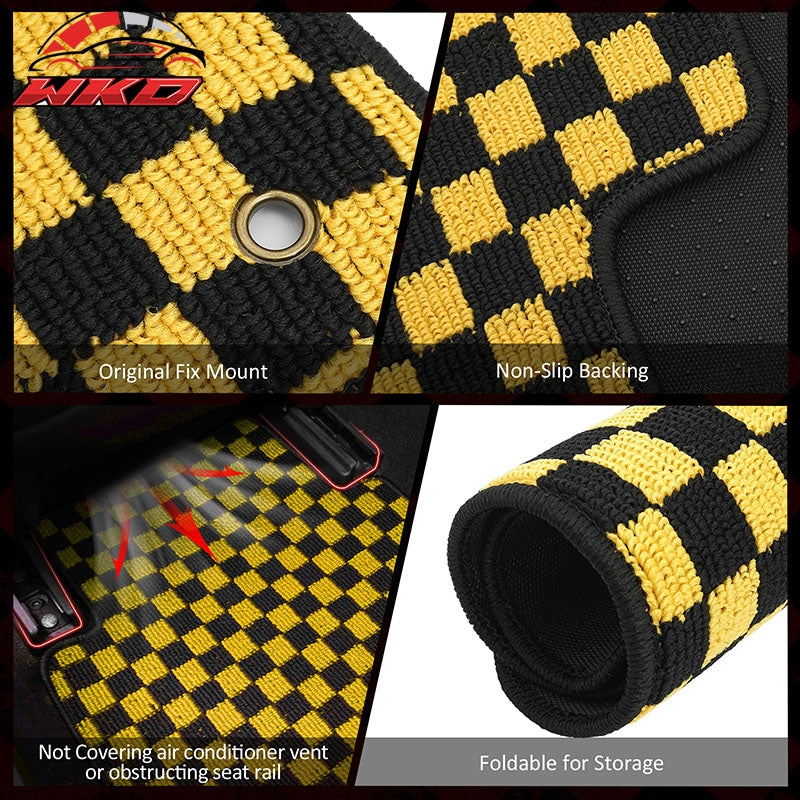 Fits 09-13 Toyota Corolla Auto Floor Mats Checkered Carpets Black Yellow Plaid