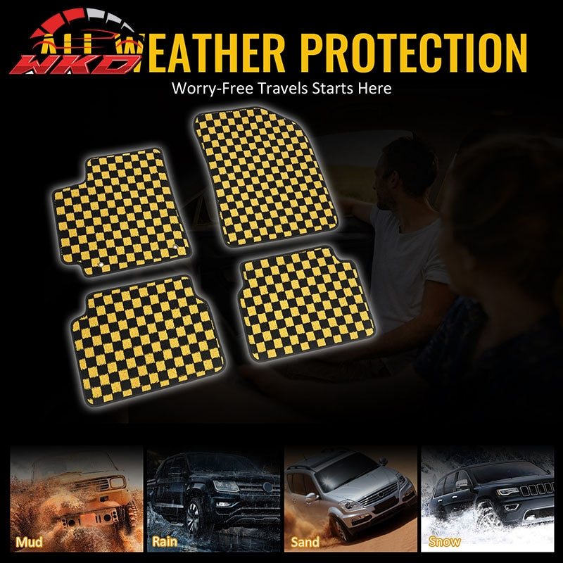 Fits 09-13 Toyota Corolla Auto Floor Mats Checkered Carpets Black Yellow Plaid