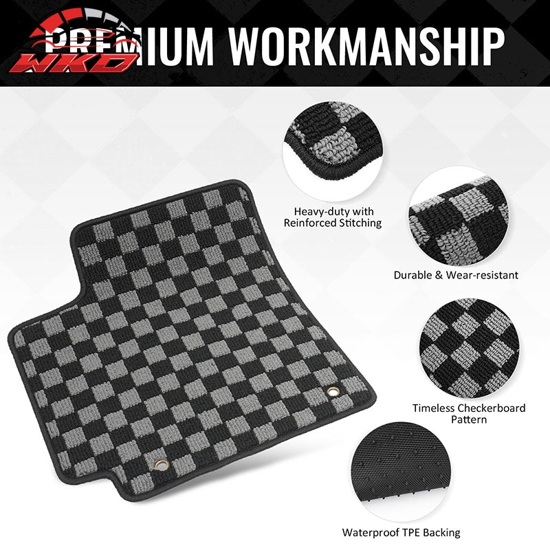Fits 09-13 Toyota Corolla Floor Mats Non-Slip Carpet Checkered Black Gray Plaid