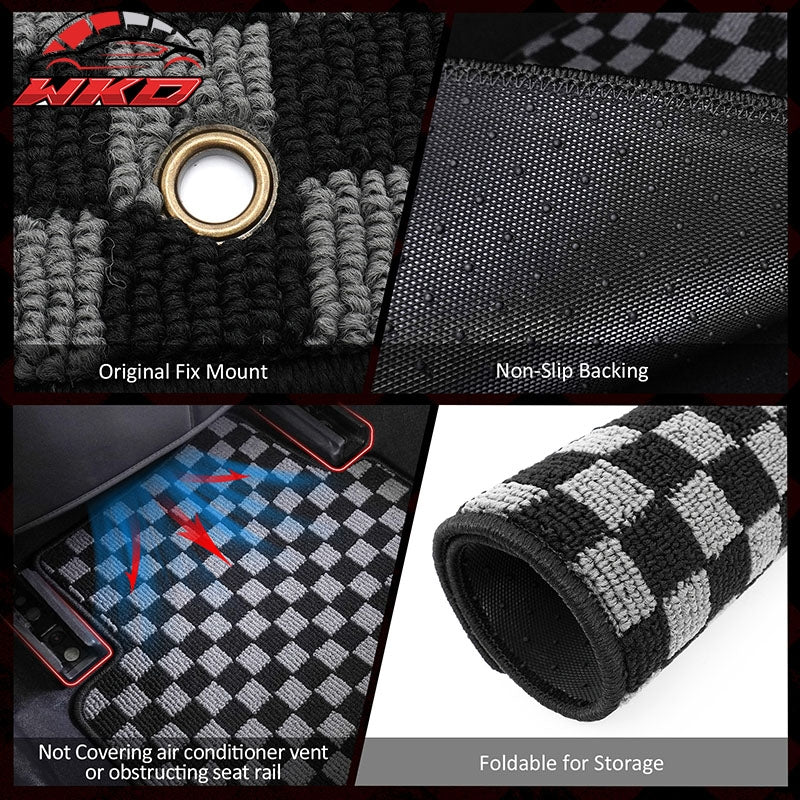 Fits 09-13 Toyota Corolla Floor Mats Non-Slip Carpet Checkered Black Gray Plaid
