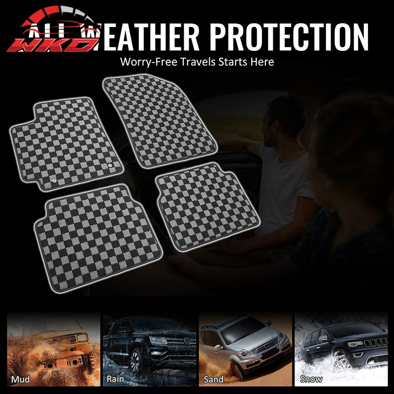 Fits 09-13 Toyota Corolla Floor Mats Non-Slip Carpet Checkered Black Gray Plaid