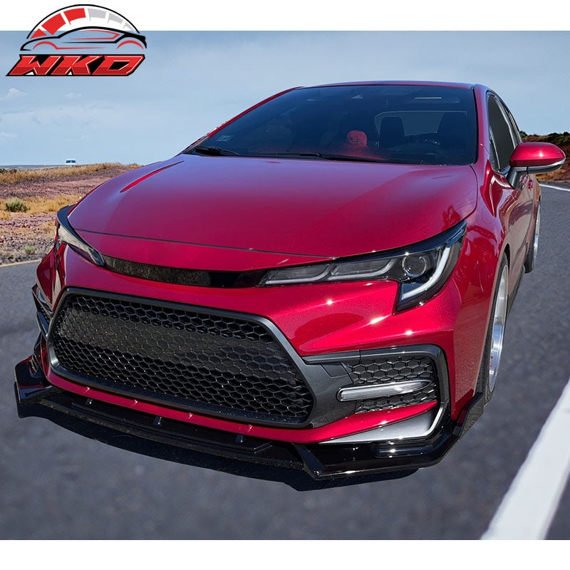 Fits 20-26 Toyota Corolla SE XSE C Style Front Bumper Lip Gloss Black 3PCS PP