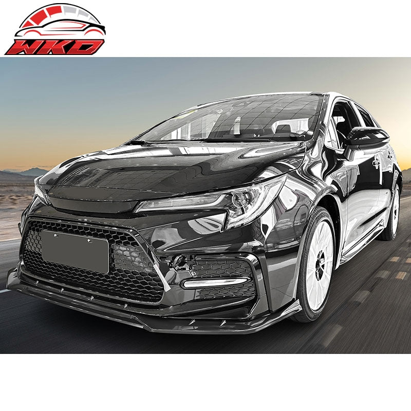 Fits 20-26 Toyota Corolla SE XSE IKON Style Gloss Black Front Bumper Lip PP 3PC