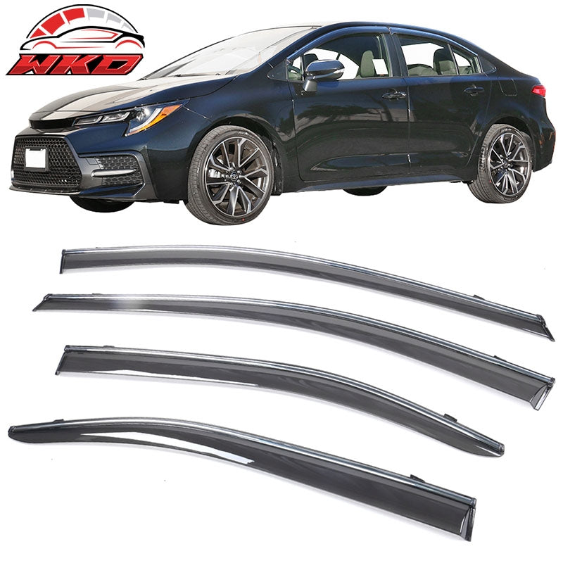 Fits 20-26 Corolla Chrome Trim Window Visor Door Vent Sun Rain Guard Deflectors