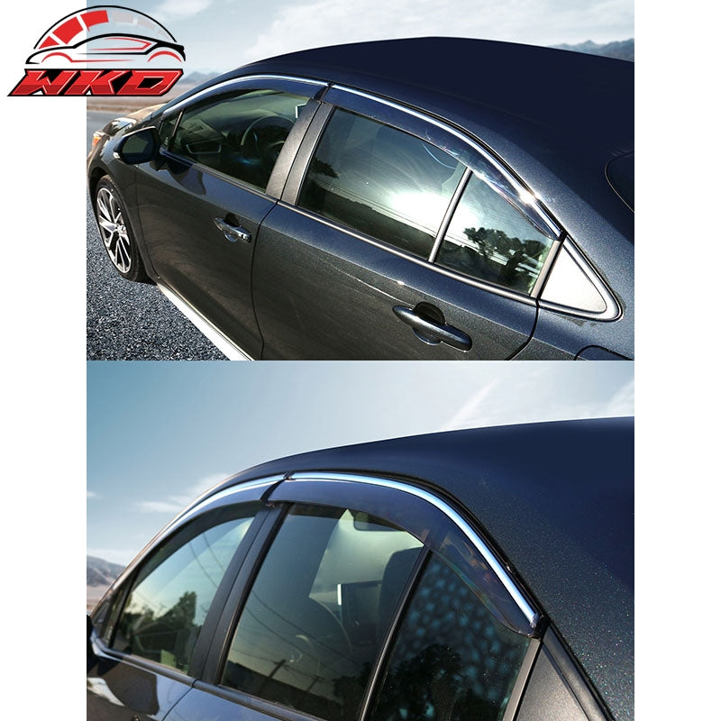 Fits 20-26 Corolla Chrome Trim Window Visor Door Vent Sun Rain Guard Deflectors