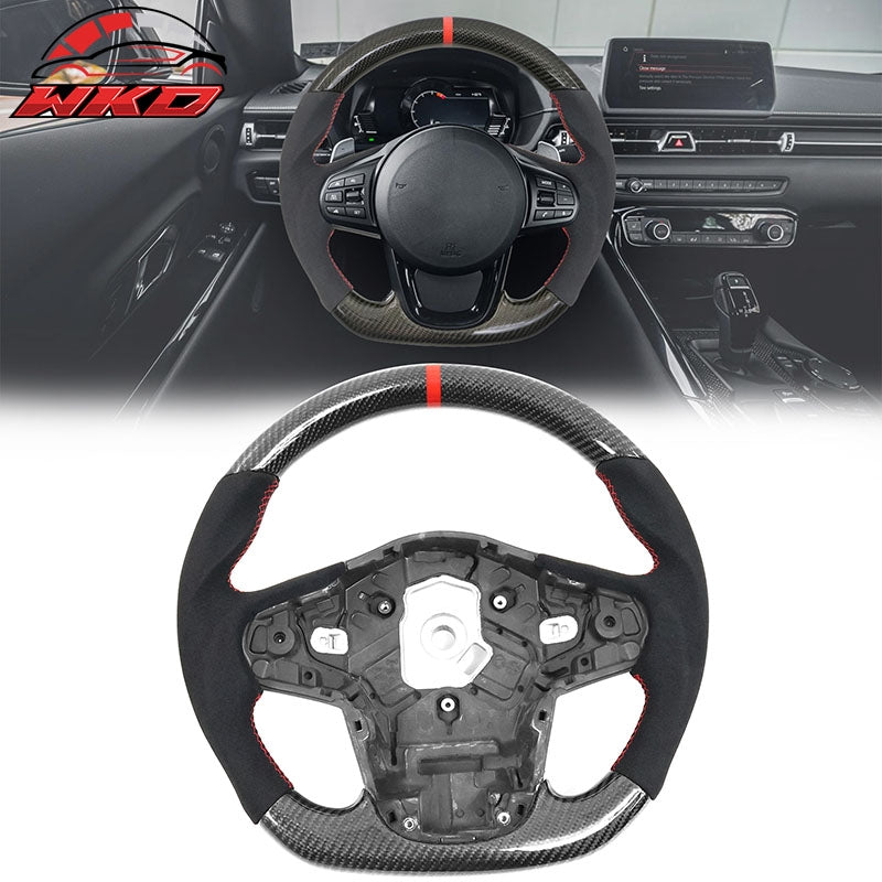 Fits 20-26 Toyota GR Supra A90 A91 Steering Wheel Alcantara W/Red Stitch&Stripe