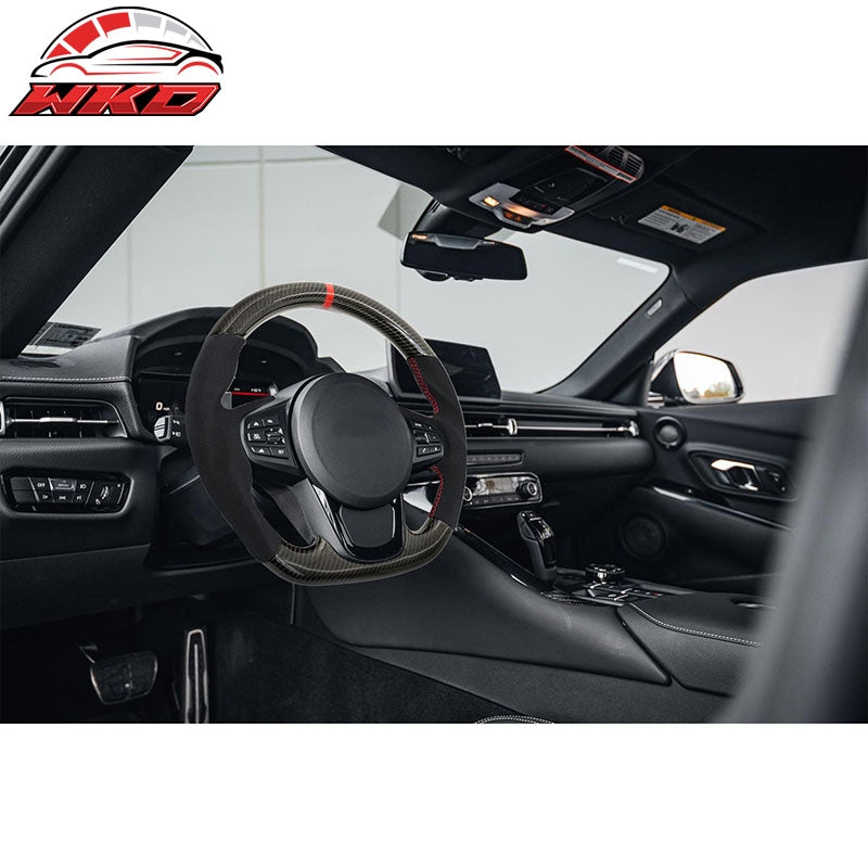 Fits 20-26 Toyota GR Supra A90 A91 Steering Wheel Alcantara W/Red Stitch&Stripe