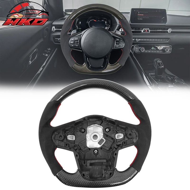 Fits 20-26 Toyota GR Supra A90 A91 Carbon Fiber CF Steering Wheel W/Red Stitch