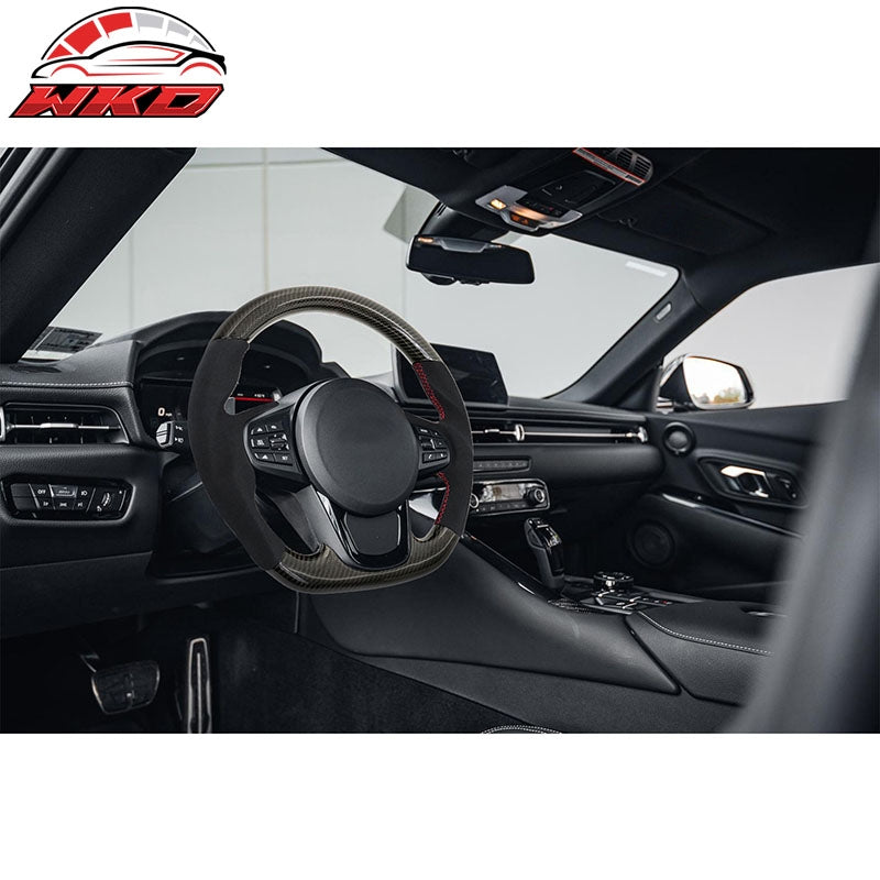 Fits 20-26 Toyota GR Supra A90 A91 Carbon Fiber CF Steering Wheel W/Red Stitch