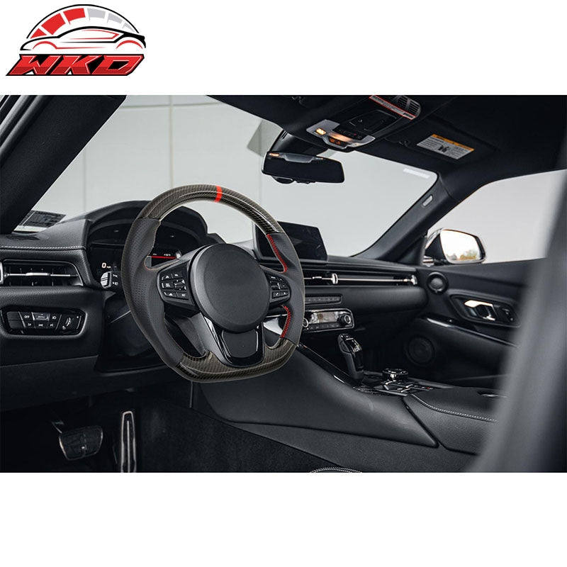Fits 20-26 Toyota GR Supra A90 A91 CF Carbon Steering Wheel W/Red Stitch&Stripe