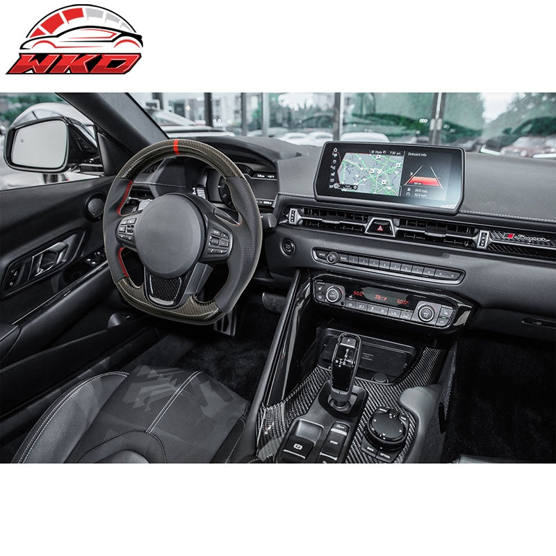 Fits 20-26 Toyota GR Supra A90 A91 CF Carbon Steering Wheel W/Red Stitch&Stripe