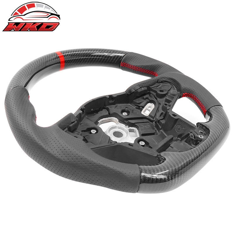 Fits 20-26 Toyota GR Supra A90 A91 CF Carbon Steering Wheel W/Red Stitch&Stripe