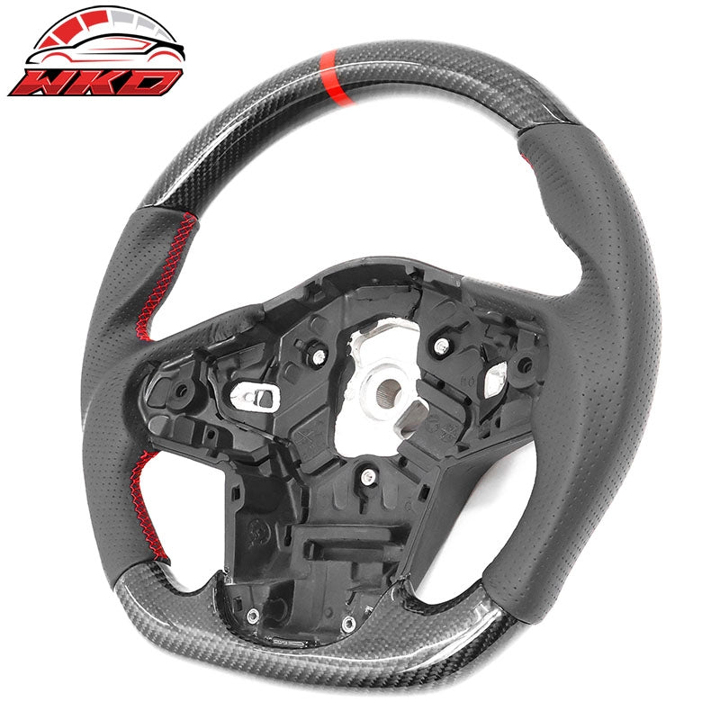 Fits 20-26 Toyota GR Supra A90 A91 CF Carbon Steering Wheel W/Red Stitch&Stripe