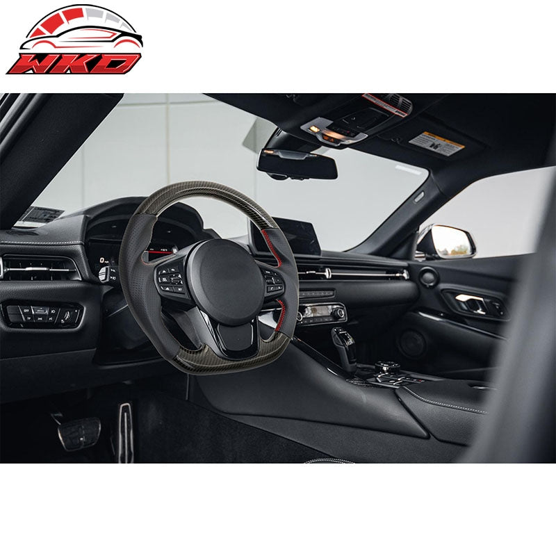 Fits 20-26 Toyota GR Supra A90 A91 Steering Wheel Carbon Fiber W/Red Stitching