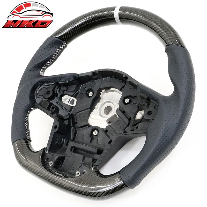 Fits 20-26 Toyota GR Supra A90 A91 Carbon Steering Wheel W/White Stitch & Stripe