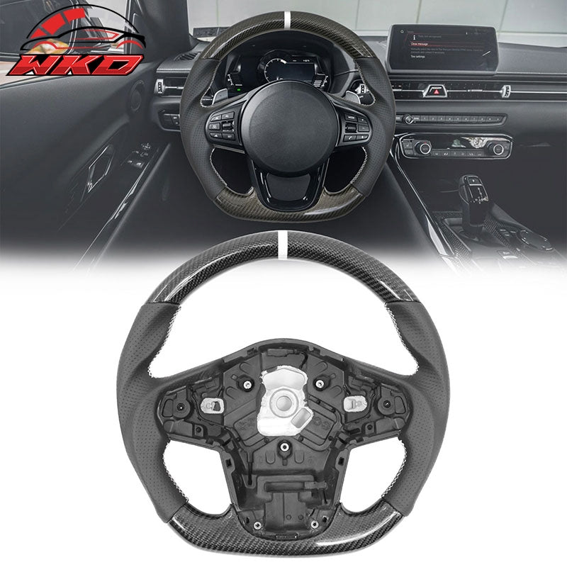 Fits 20-26 Toyota GR Supra A90 A91 Carbon Steering Wheel W/White Stitch & Stripe
