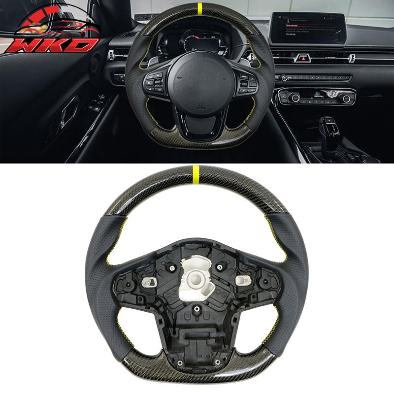 Fits 20-26 Toyota GR Supra A90 A91 Carbon Steering Wheel W/Yellow Stitch&Stripe