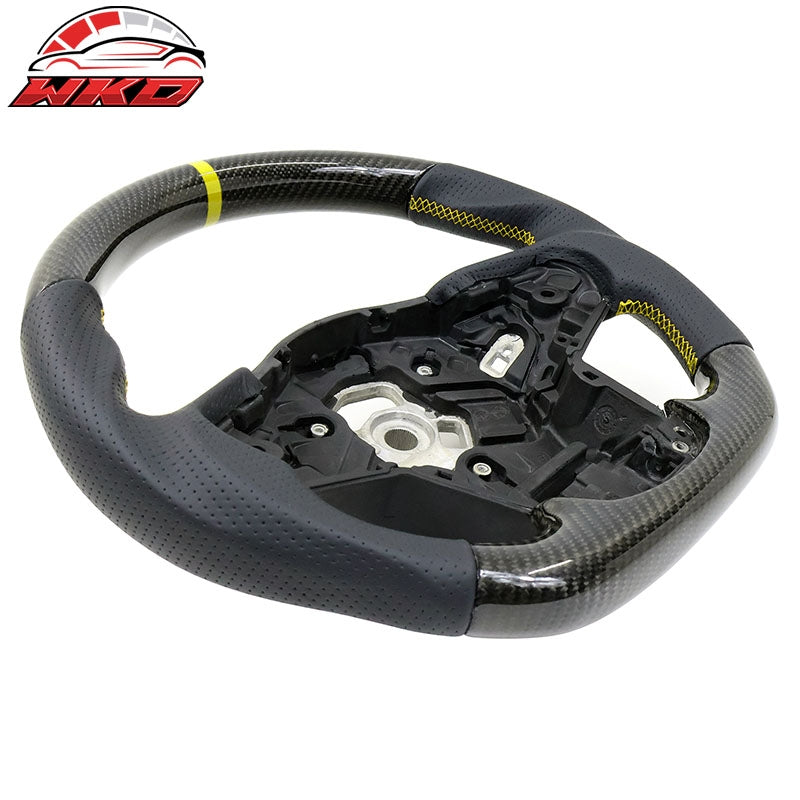 Fits 20-26 Toyota GR Supra A90 A91 Carbon Steering Wheel W/Yellow Stitch&Stripe