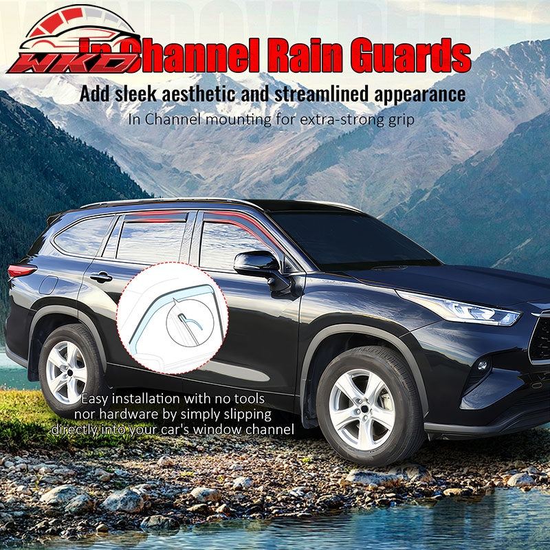 For 20-26 Toyota Highlander Acrylic In Channel Smoke Window Visor Sun Rain Guard