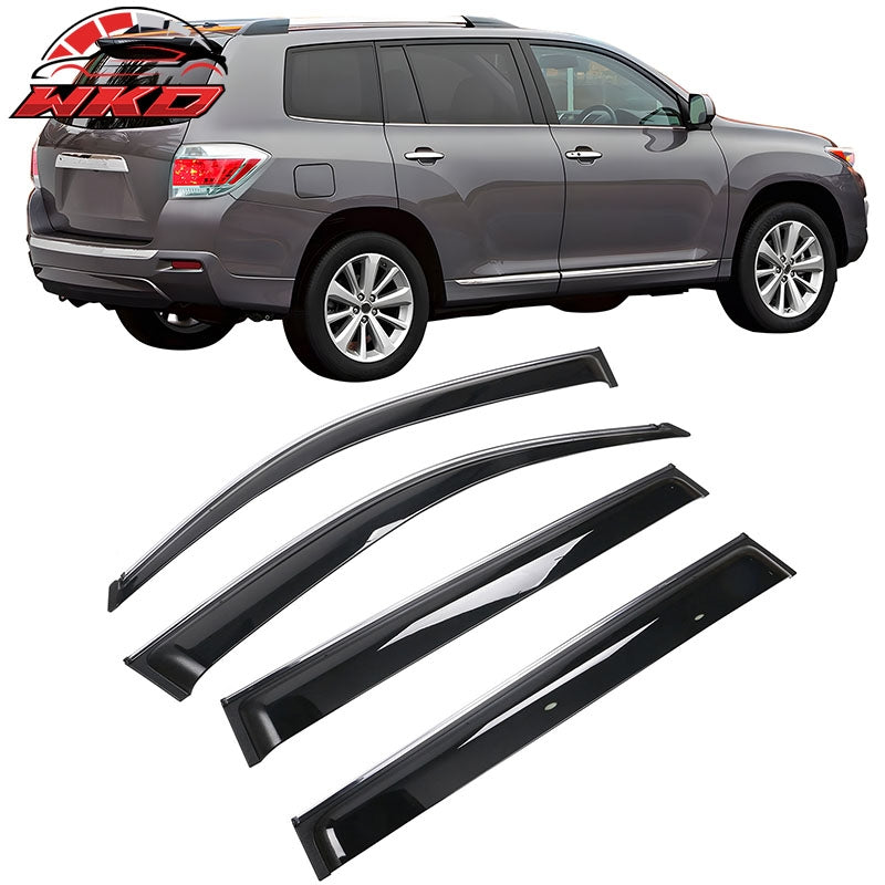 Fits 08-13 Toyota Highlander PC Window Visors Deflector With Chrome Trim 4PCS