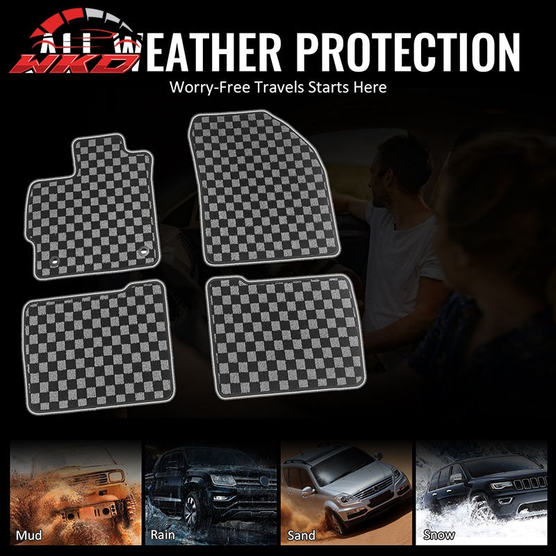 Wholesale 12-15 Toyota Prius Floor Mats Non-Slip Carpets Checkered Black Gray Plaid - Wikond Auto