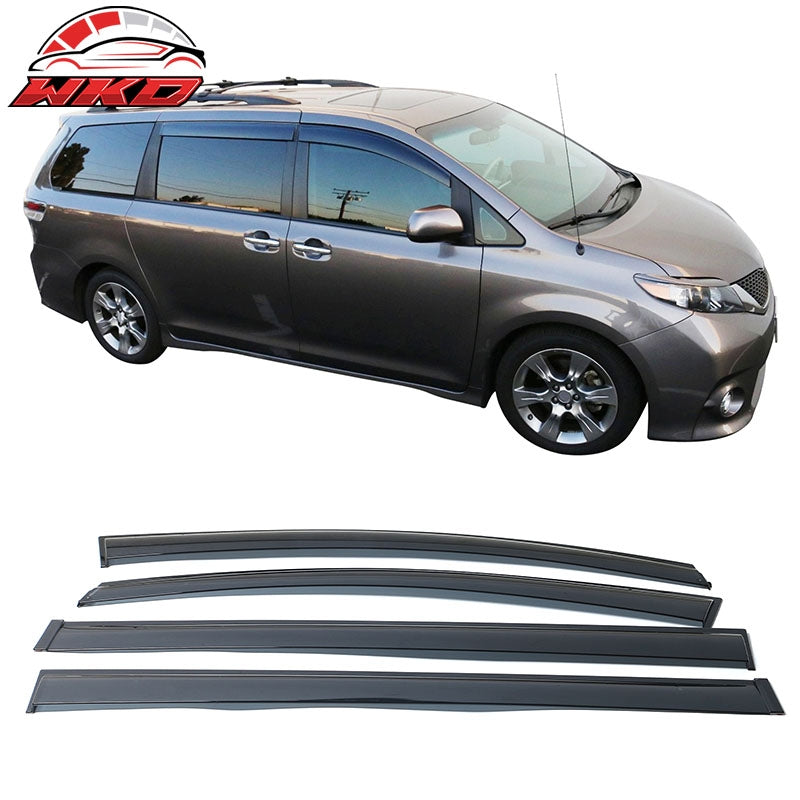 Fits 11-20 Toyota Sienna Window Visors Tape-on Vent Rain Guard Polycarbonate 4PC