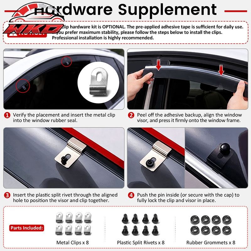 Fits 11-20 Toyota Sienna Window Visors Tape-on Vent Rain Guard Polycarbonate 4PC