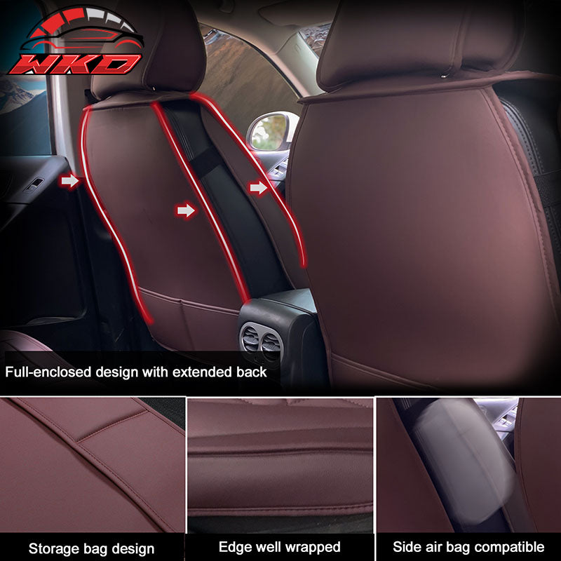 Fits 05-23 Toyota Tacoma 5-Seat Seat Covers Cushion Protector PU Leather - Brown