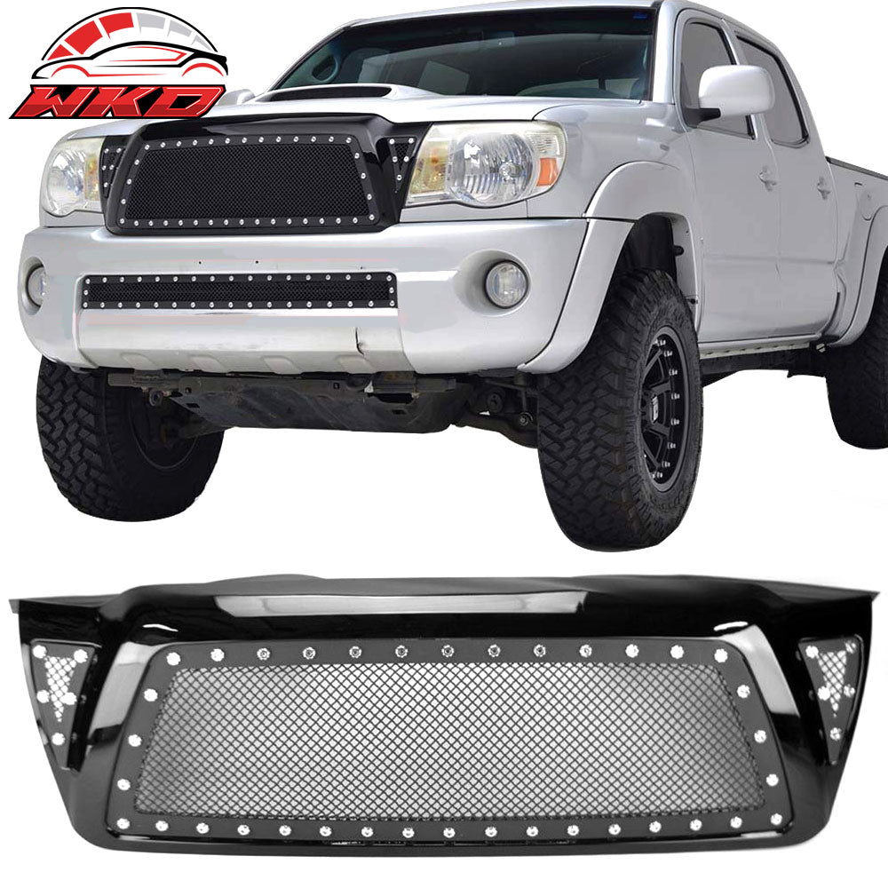 Fits 05-09 Toyota Tacoma Front Rivet Mesh Bumper Grille w/ Shell Gloss Black