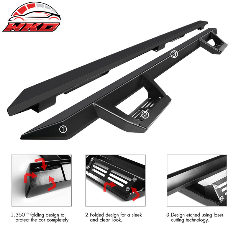 Fits 07-21 Toyota Tundra Double Cab IKON V2 Style Steel Running Boards Black