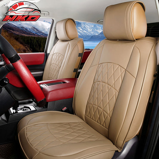 Wholesale 08-23 Toyota Tundra Beige Full Set Seat Covers Front Rear Row PU Leather