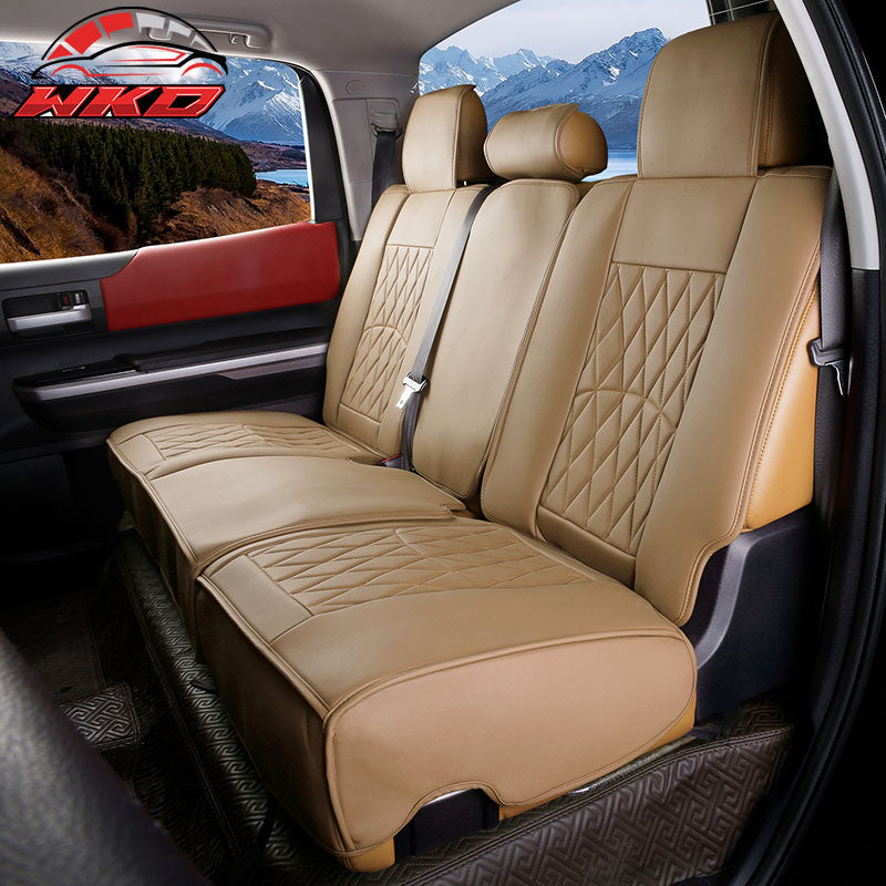 Fits 08-23 Toyota Tundra Beige Full Set Seat Covers Front Rear Row PU Leather