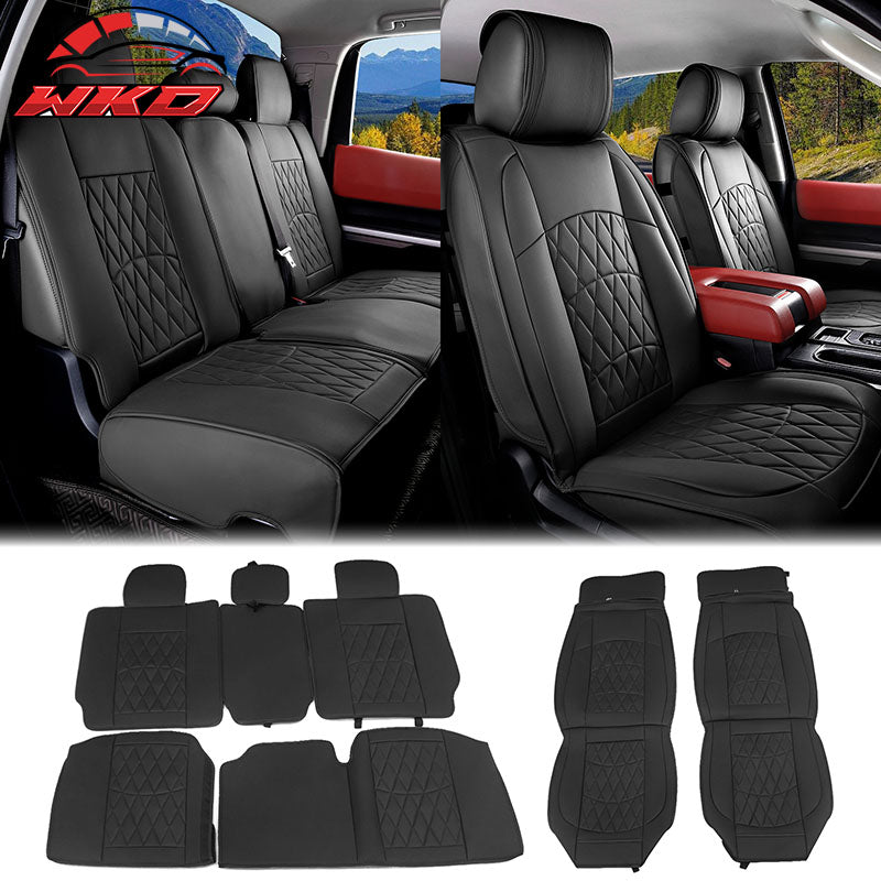 Fits 08-23 Toyota Tundra Black Full Set Seat Covers Front Back Row PU Leather