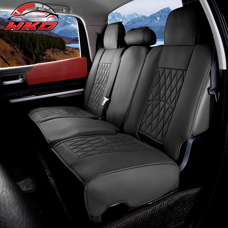 Fits 08-23 Toyota Tundra Black Full Set Seat Covers Front Back Row PU Leather