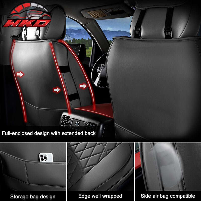 Fits 08-23 Toyota Tundra Black Full Set Seat Covers Front Back Row PU Leather