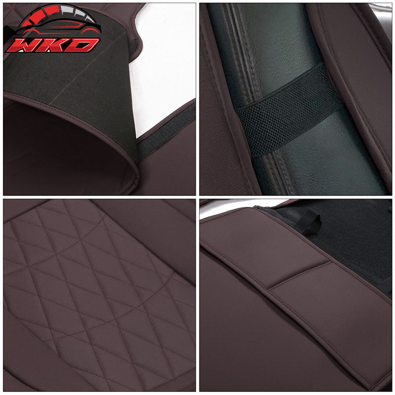 Fits 08-23 Toyota Tundra Brown Full Set Seat Covers Front Rear Row PU Leather