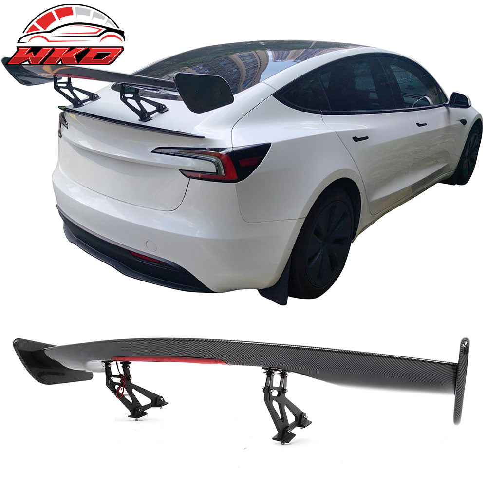 Universal 57 Inch GT Trunk Spoiler Wing & LED Brake Light Carbon Fiber Print ABS