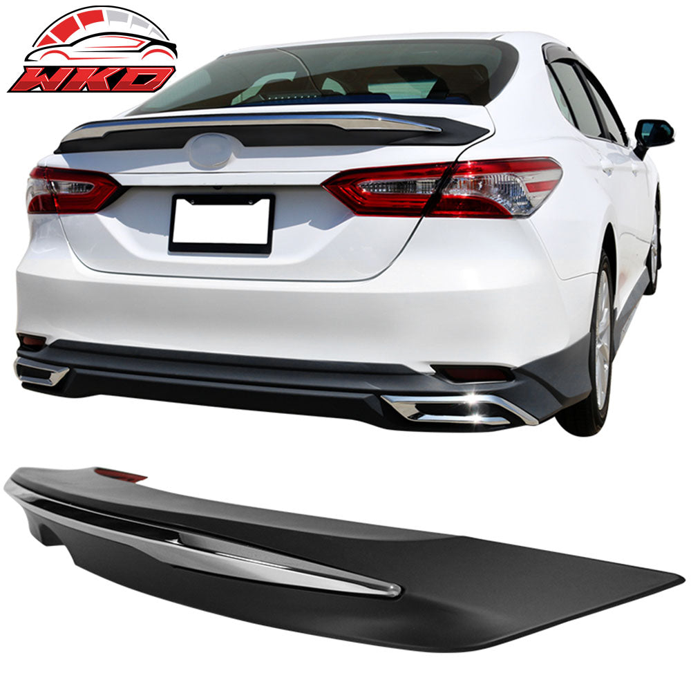 Fits 18-24 Toyota Camry MD Style Rear Trunk Spoiler Wing Unpainted W/Chrome Trim