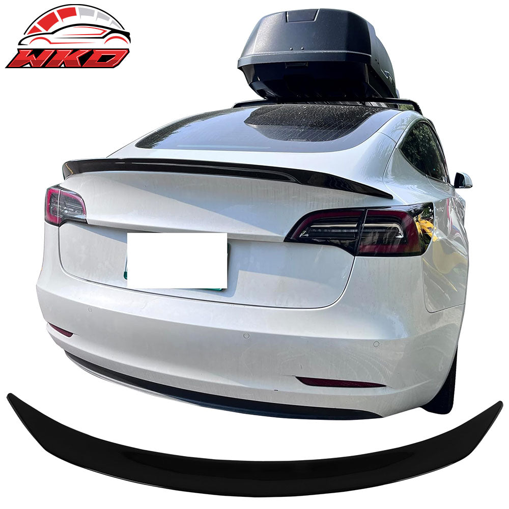 Fits 17-23 Tesla Model 3 V Style Gloss Black Rear Trunk Spoiler Tail Wing Lip
