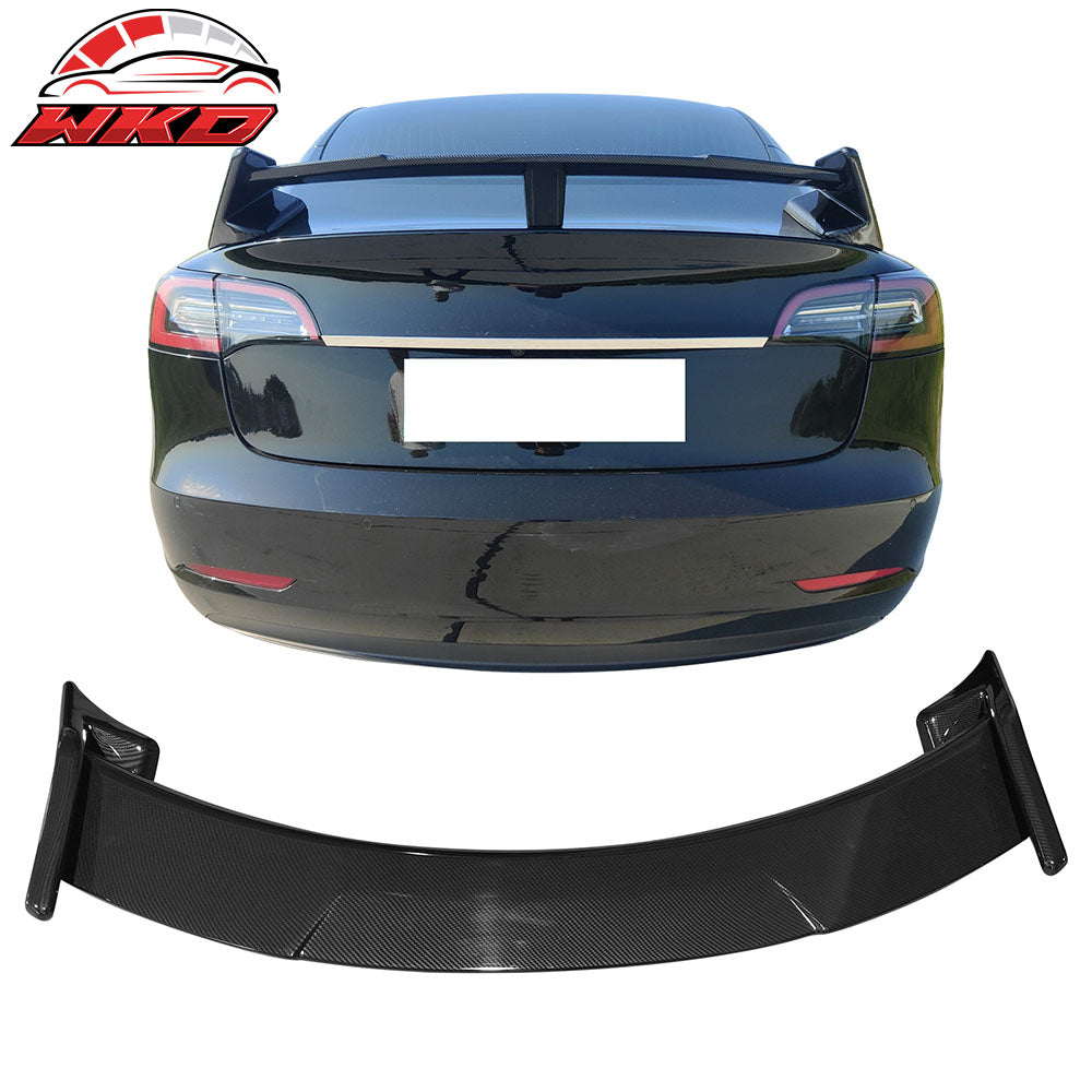 Fits 17-25 Tesla Model 3 GT Style Rear Trunk Spoiler Wing Carbon Fiber Print ABS