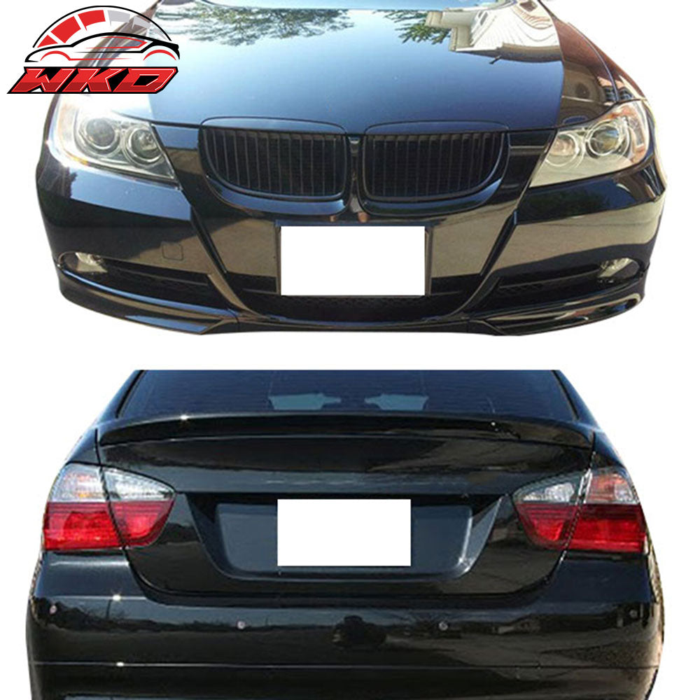 Fits 06-08 BMW E90 Trunk Spoiler + 2PC Front Lip Splitter Painted# 668 Jet Black