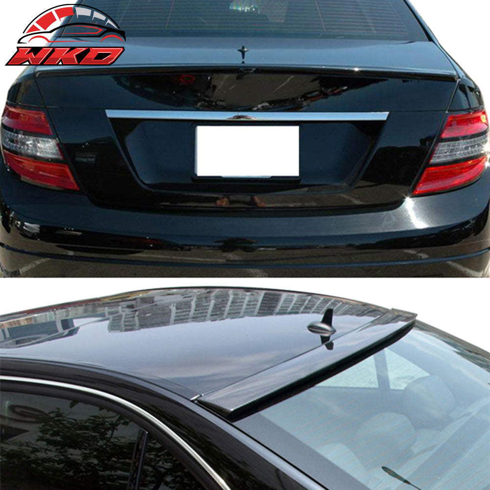 Fits 08-14 Benz W204 C Class AMG Rear Trunk Spoiler + OE Roof Spoiler #040 Black