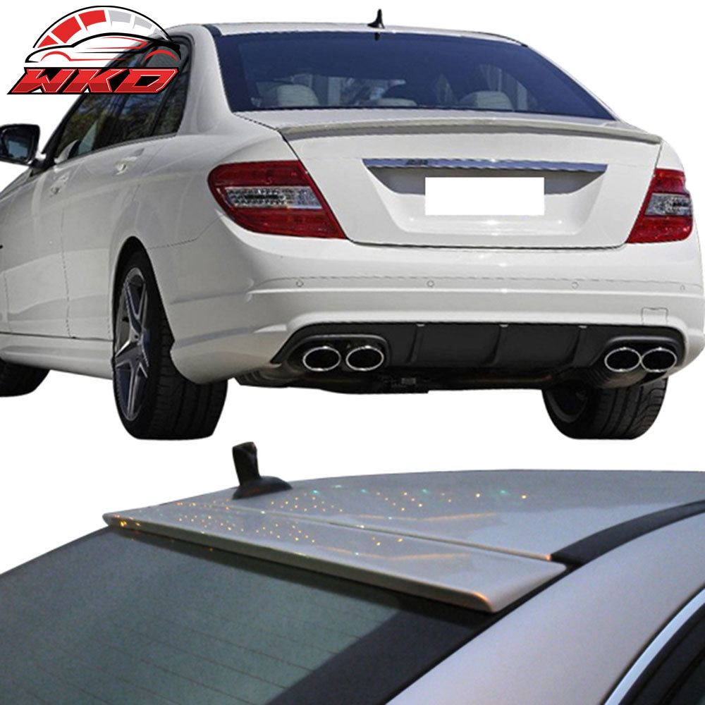 Fits 08-14 Benz W204 Sedan AMG Trunk + OE Roof Spoiler Painted #650 Cirrus White