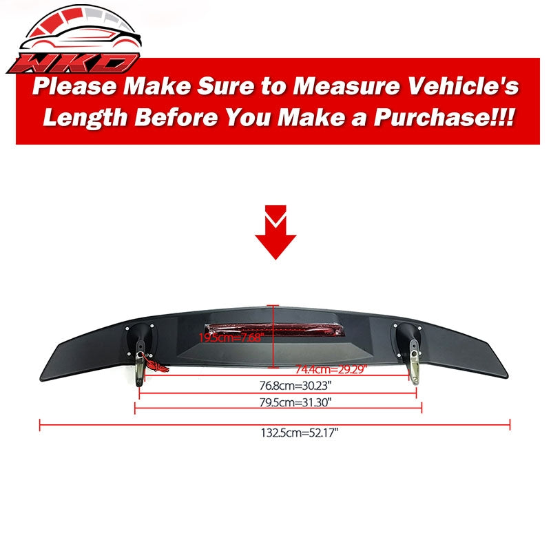 Universal 52" 2 Post Rear Trunk Spoiler W/3RD Brake LED Light ABS Matte Black