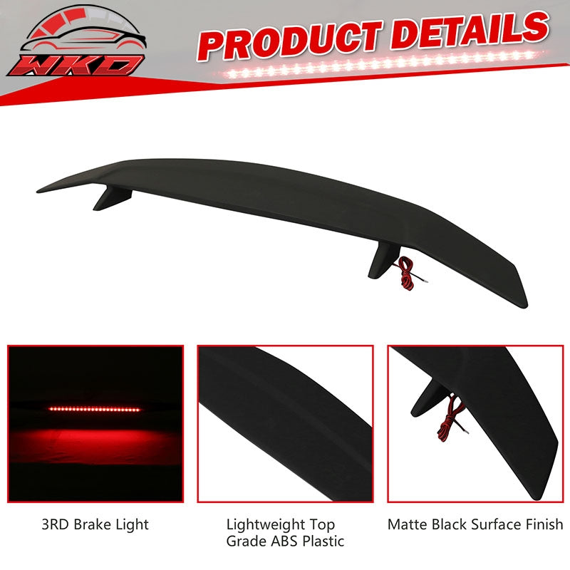 Universal 52" 2 Post Rear Trunk Spoiler W/3RD Brake LED Light ABS Matte Black