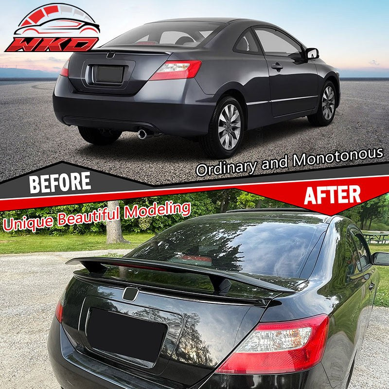 Universal 52" 2 Post Rear Trunk Spoiler W/3RD Brake LED Light ABS Matte Black