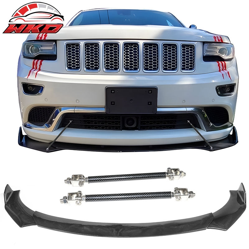 Wholesale Universal 62"-66" Gloss Black A Style Front Bumper Lip + Strut Rods Carbon Fiber