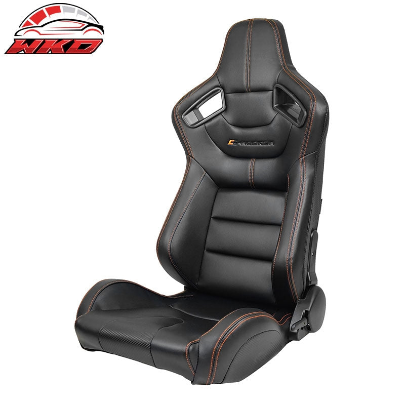 Wholesale Universal Adjust Racing Seat Dual Slider Left PU Carbon Leather Orange Stitch